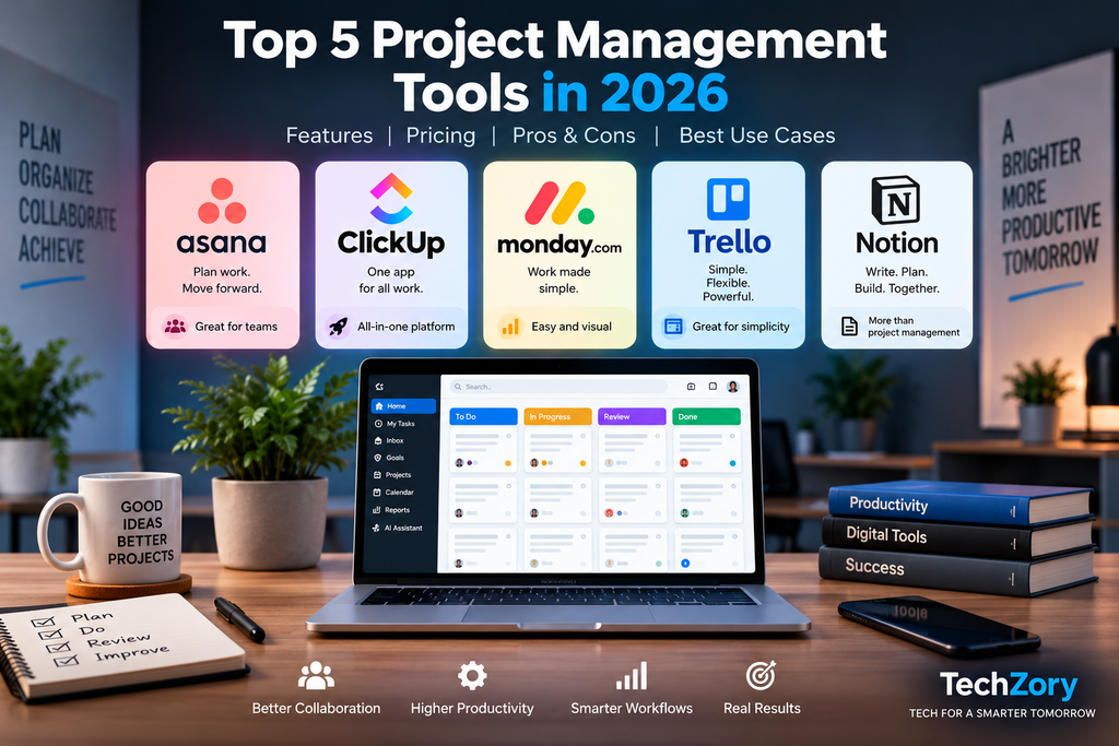 Top five project management tools in 2026 comparing features, pricing, pros, cons, and best use cases