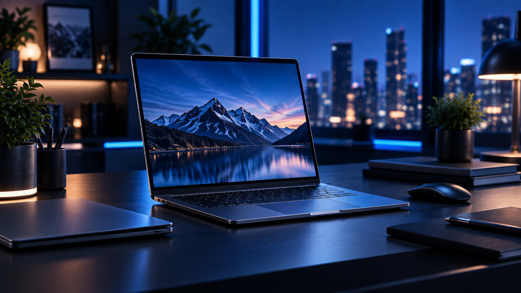 Modern laptop upgrade setup with premium laptop, wireless mouse, and productivity workspace