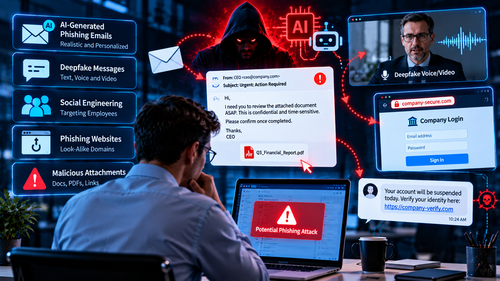 AI-powered phishing and social engineering attacks in 2026 including fake emails deepfakes and phishing websites