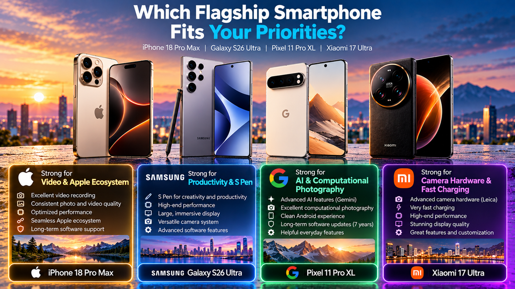 Which flagship smartphone fits your priorities in 2026 comparing iPhone 18 Pro Max Galaxy S26 Ultra Pixel 11 Pro XL and Xiaomi 17 Ultra