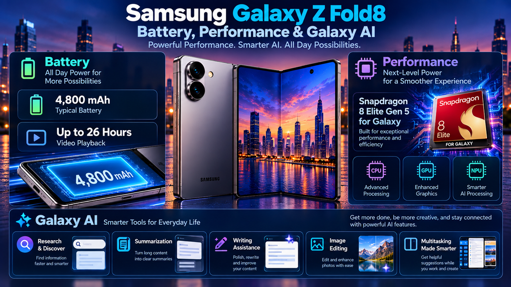 Samsung Galaxy Z Fold8 battery performance and Galaxy AI with 4800mAh battery Snapdragon 8 Elite Gen 5 for Galaxy and AI features