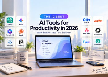 Best AI tools for productivity in 2026 including ChatGPT, Gemini, Claude, Notion AI, Grammarly, Zapier, Asana, Canva, Otter.ai, GitHub Copilot, Microsoft 365, and Perplexity.