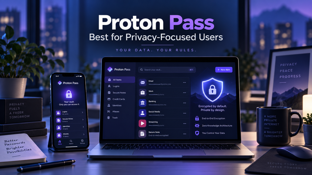 Proton Pass password manager with passkeys, encrypted vaults, and privacy-focused security features