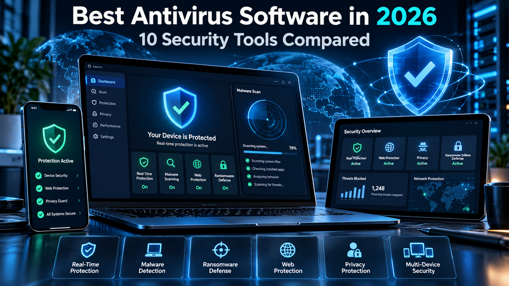 Antivirus software comparison with malware, ransomware, web and privacy protection features