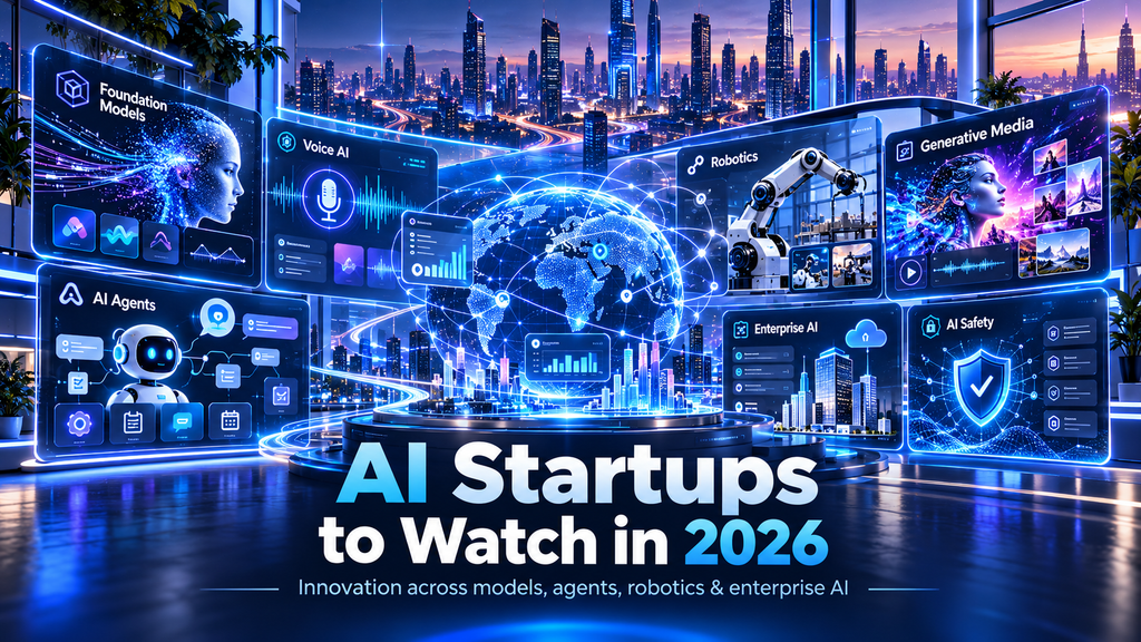 AI startups to watch in 2026 across foundation models, AI agents, voice AI, robotics, enterprise AI, generative media, and AI safety