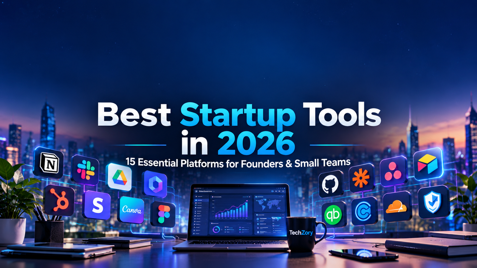 Best startup tools in 2026 for productivity, communication, CRM, payments, design, development, automation, accounting, scheduling, and security