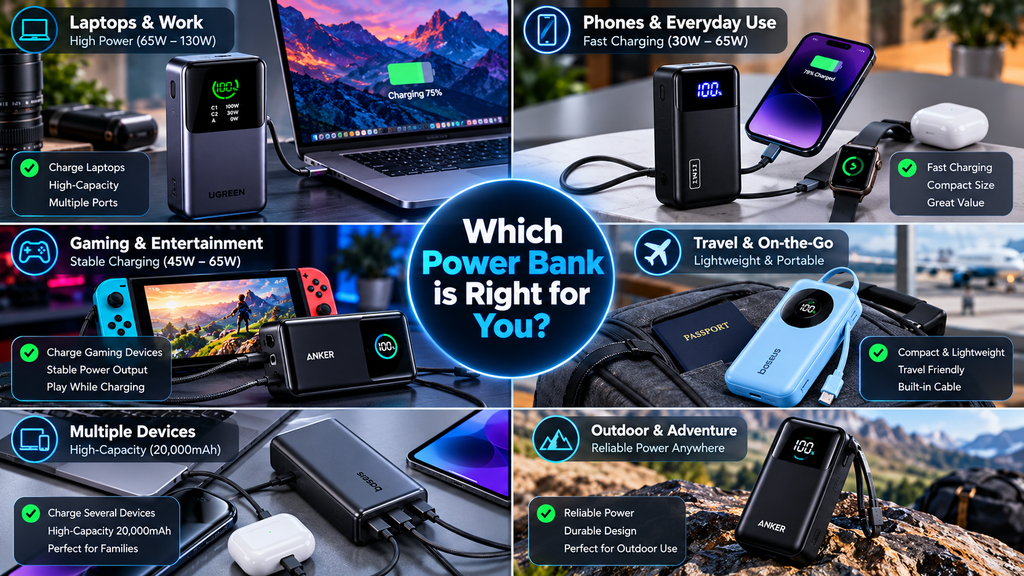Guide to choosing the right power bank for laptops, phones, gaming, travel and multiple devices