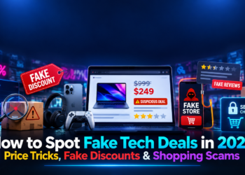 How to spot fake tech deals in 2026 including fake discounts, suspicious sellers, fake reviews, price tricks, and shopping scams